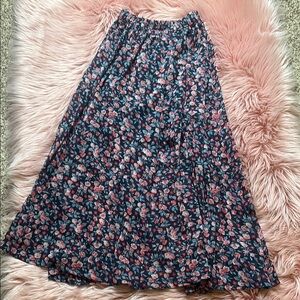 Abercrombie & Fitch Blue and Pink Floral Maxi A-Line Skirt Pleated Resort Wear
